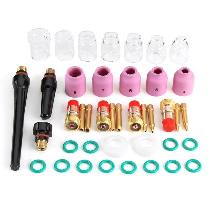 Tianher 26 Stuks Keramische Nozzle Collet Cup Kit Duurzame Lastoorts Onderdelen TIG Lassen Torch Accessoires Nozzle Stubby Collet Gas Lens Kit Voor Torch WP-17 WP-18 WP-26 SR-17 SR-26
