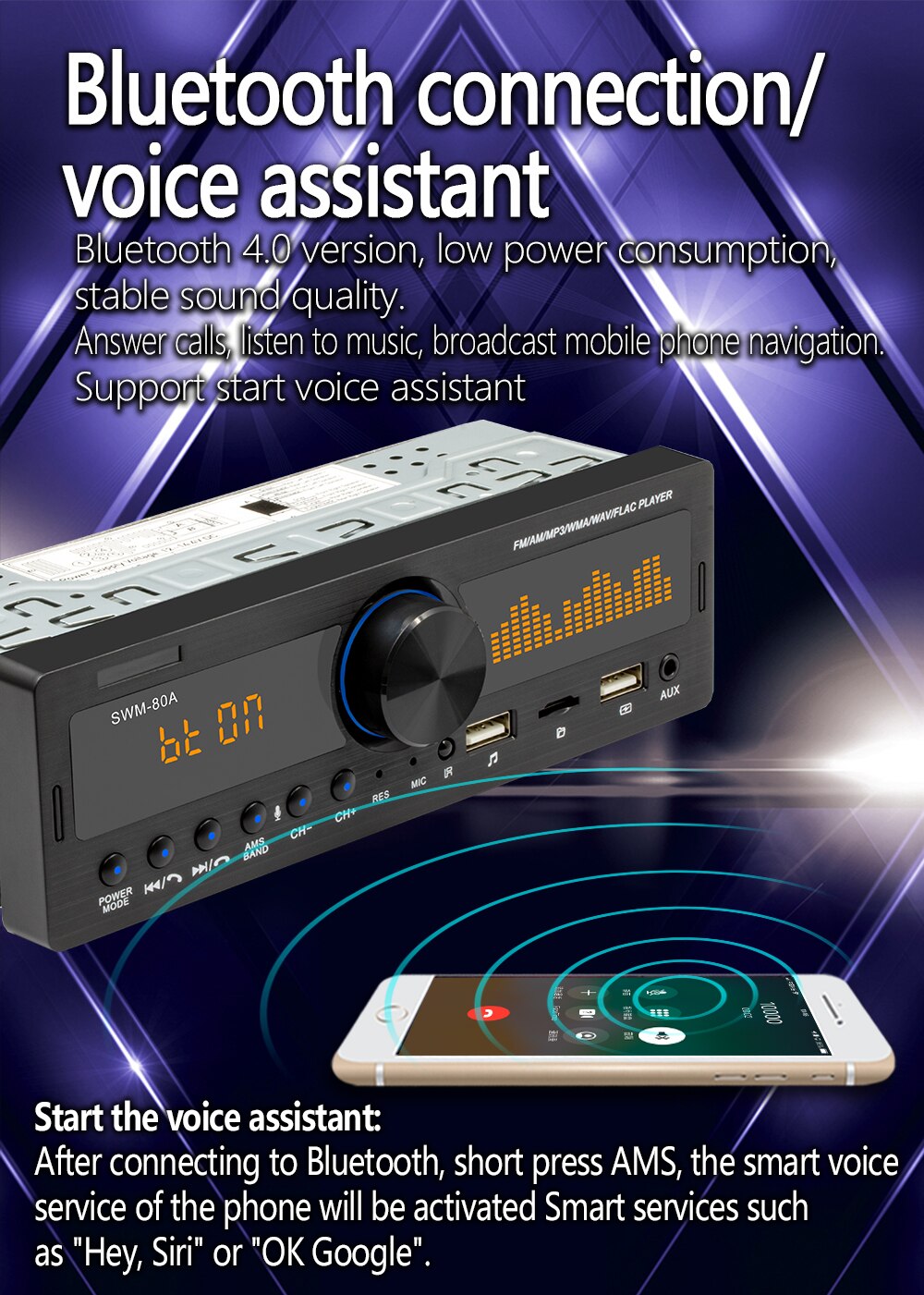 Kebidumei bluetooth autoradio autoradio fm aux-ingang ontvanger sd usb swm -80a 12v in-dash 1 din auto  mp3 multimediaspeler