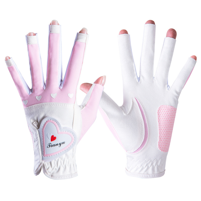 Ttygj Golf Dames Open Vinger Handschoenen Palm Anti-Slip Deeltjes Links En Rechts Handen Ademend Sport Fietsen Dames Golf dragen: Roze / 18