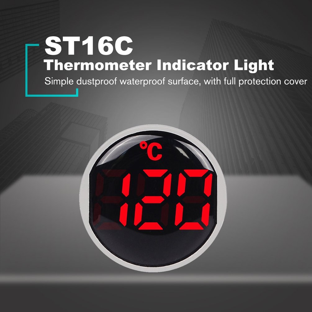 St16c 22mm runde ledet digitalt display termometer temperaturmåler tester indikator signal  -20-120 celsius