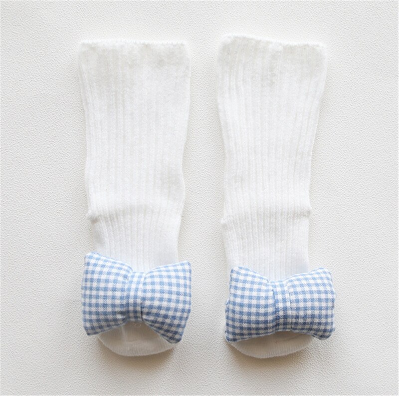 0-3T Baby Warmer Kousen Baby Boy Girl Cotton Cartoon Antislip Peuter Floor Panty Laarzen Vloer slipper Strik Kousen: Blauw / 12m