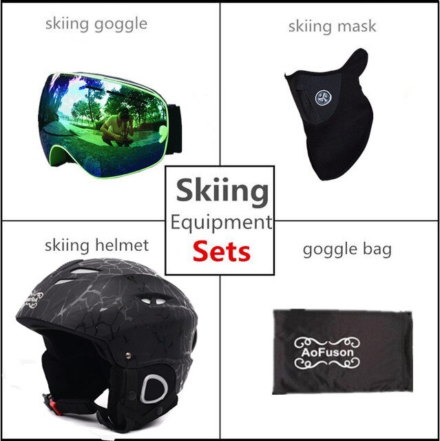 Skihjelm med anti-dug skibrille åndbar hjelm dobbelt lag anti-dug big vision snowboard skibriller skimaske sæt: Nr. .5 / Xl (58cm-61cm)