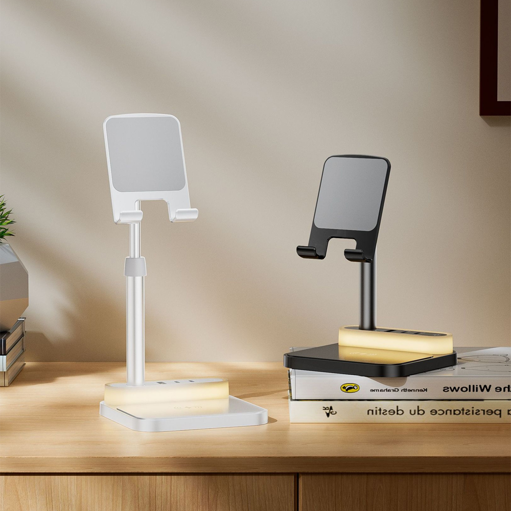 4-in-1 kabelloses Laden, universelles 15-W-Schnelllade-Nachtlicht, mobiler Multi-Port-Tablet-Ständer, kabelloses USB/C-Eingang.