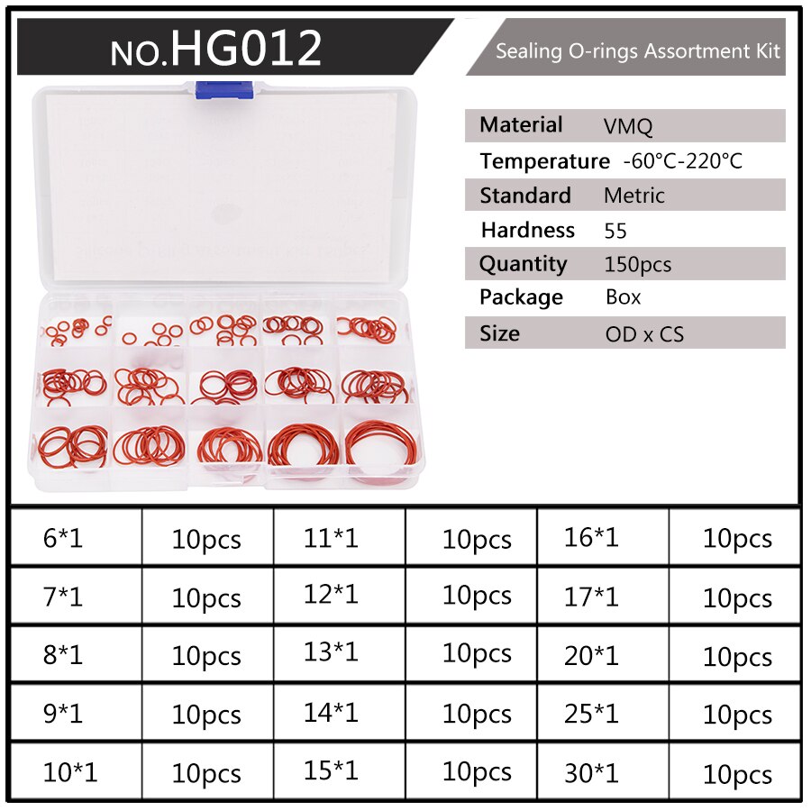 DIY PCP Silikon Gummi Abdichtung O Ringe Dichtung Ersatz Buchse O-ringe CS 1,5mm 1,9mm OD 6mm-20mm 10 Größen 150 Teile/satz HG036: HG012 x1
