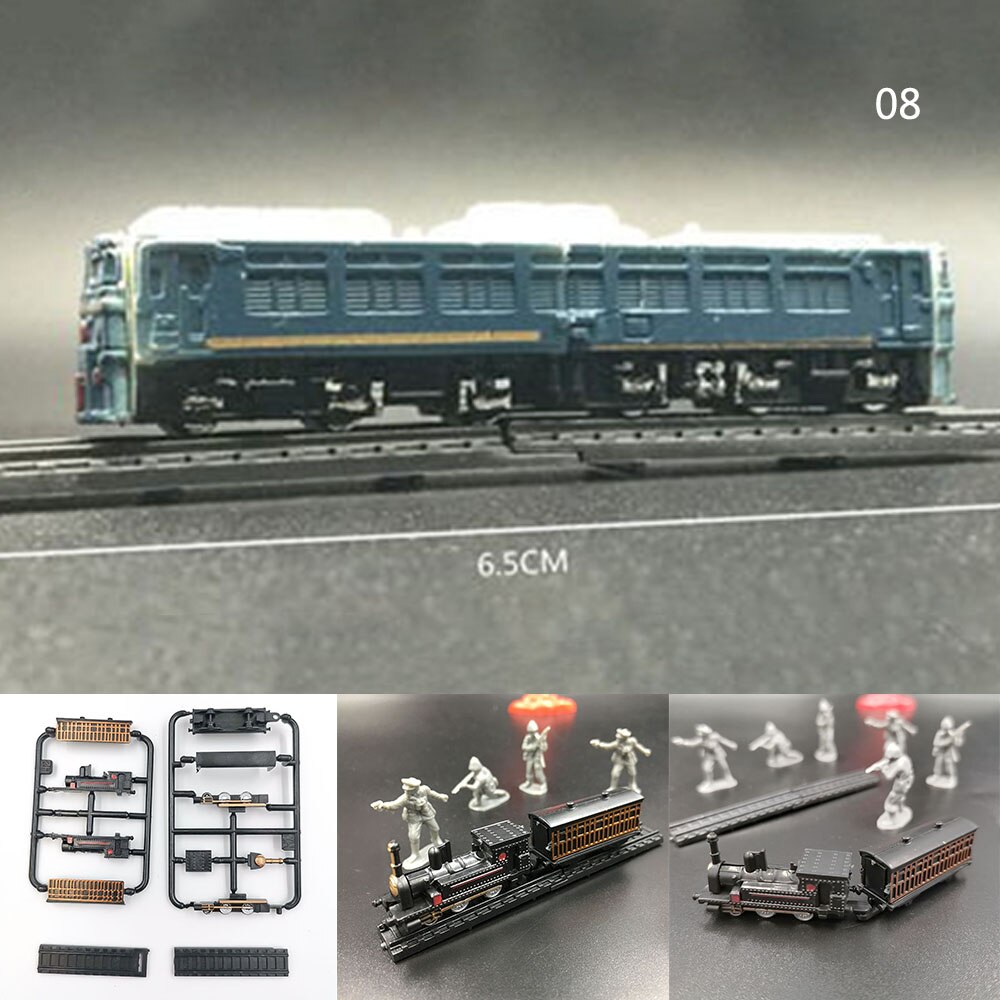 1/200 4d damplokomotiv tog model 7cm mini plast byggesæt sandbordssamling legetøj til børn: 08