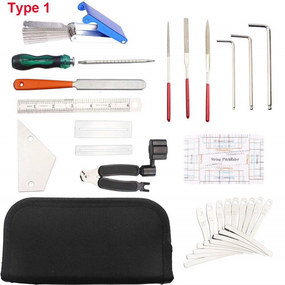 Guitar Repair Maintenance Cleaning Tools Kit 3 in 1 Guitar String Winder Cutter Pin Puller Guitar Fret Rocker Leveling File Kit: Type 1