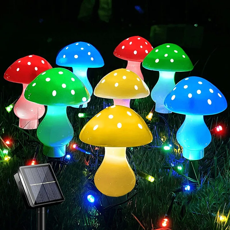 Piquets de champignons solaires lumières lampes agariques extérieures 8 Modes d'éclairage mariage cour Patio champ de neige pelouse décoration de rue: changeant