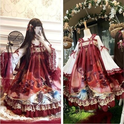 Lolita Year Han Element Chinese Style Dragon Playing With Beads Datang Ru Dress Mesh OP Dress