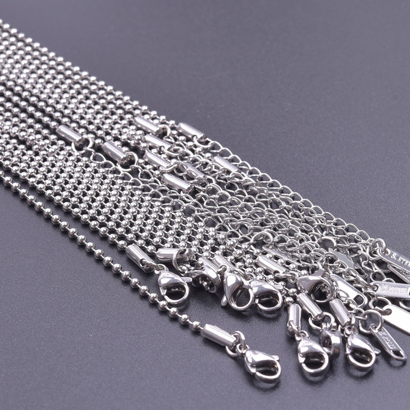 10pcs/Lot Stainless Steel 45cm Adjustable Chain Necklace For Women Men Chains DIY Components 1.2/1.5/1.6/2/2.2/2.5/3mm: Imitation Rhodium Plated