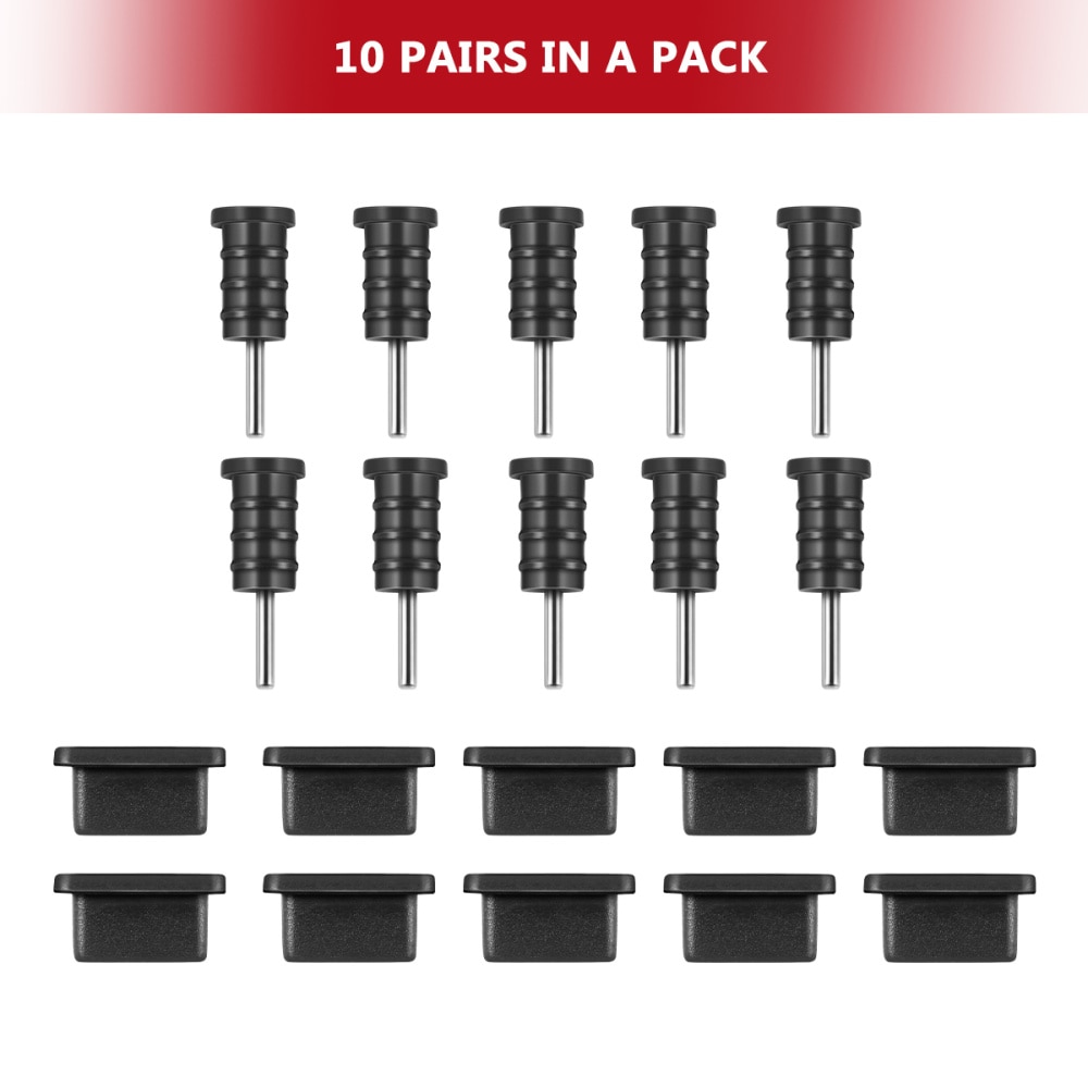 UKCOCO 10 paia = 20 pezzi nero USB tipo C custodia protettiva antipolvere coperchio spina in Silicone