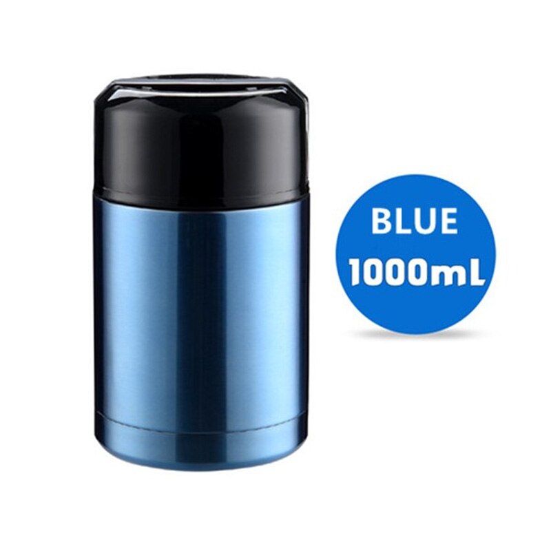 Stor kapacitet 800ml/1000ml termos madkasse til mad bærbare rustfrit stål suppebeholdere vakuumflasker termokop: 1000ml blå