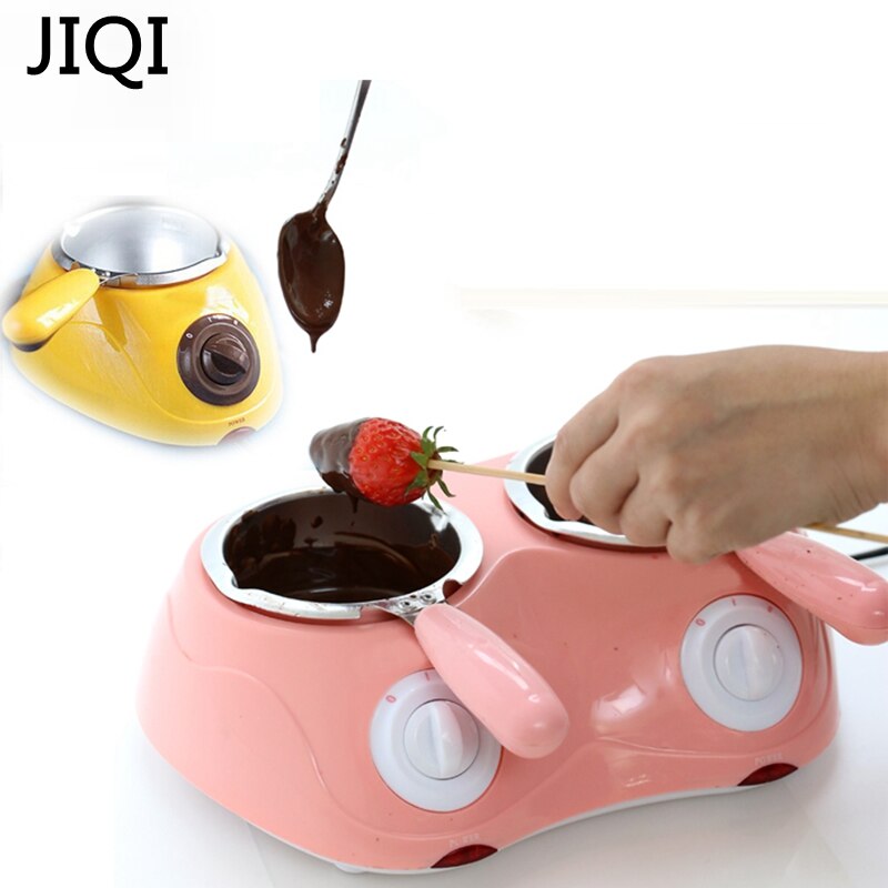 JIQI 2 pots Electric mini Chocolate Fondue chocolate melting pot fountain Chocolate Melt Pot melter Machine boy girl