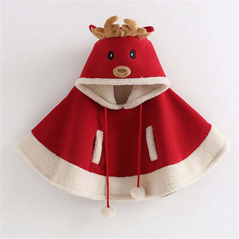 Toddler Baby Girl Christmas Outfit Kids Solid Color Reindeer Hooded Cloak Poncho Snowsuit Winter Warm Coat