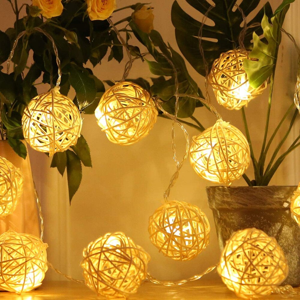 LED Lichterketten Rattan Ball Girlanden Hochzeit Party Dekor LED Schnur Weihnachten Fee Licht für Parteien 1,5 m/3m/6m/10m