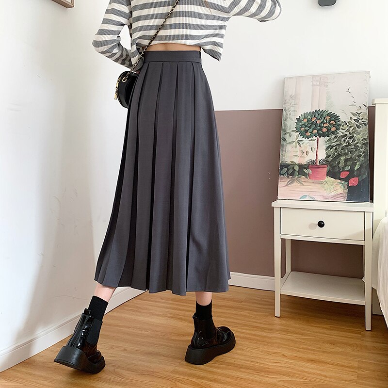 Jupe plissée mi-longue pour femmes, printemps, automne et hiver, taille haute, ligne a, tendance