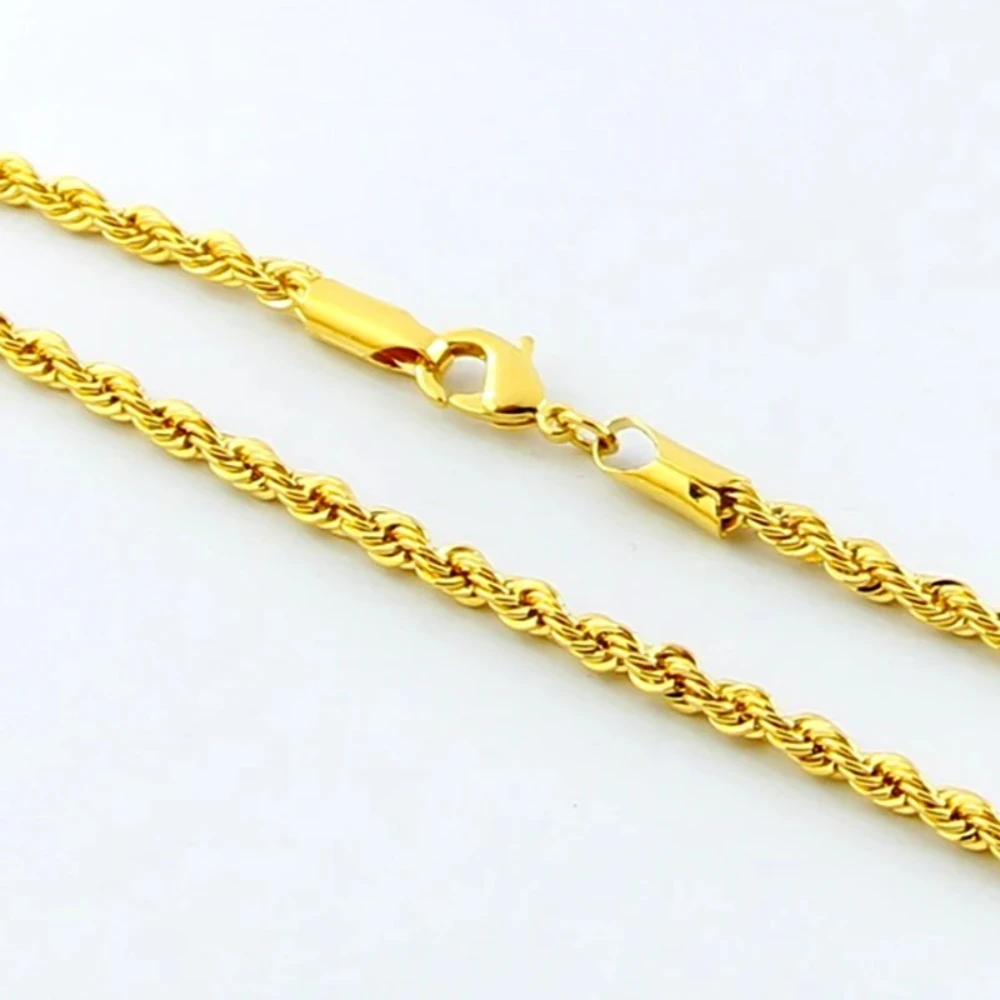 Colar de ouro 18k y2k 3mm corda torcida torção corrente de galvanoplastia para homens mulheres joias de casamento presentes