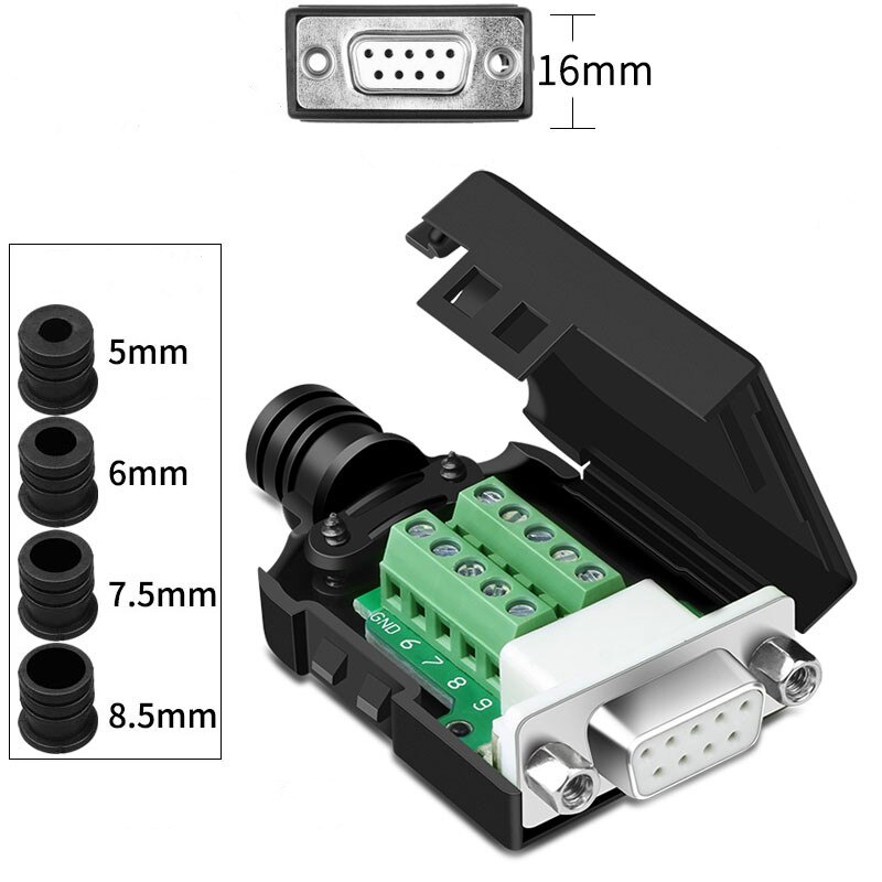 DB9 Connector RS232 Mannelijke/Vrouwelijke D-SUB 9 Pin Plug RS485 Breakout Terminals 21/24 Awg Wire Solderless Com Connectors DB9: Female Nut 16mm