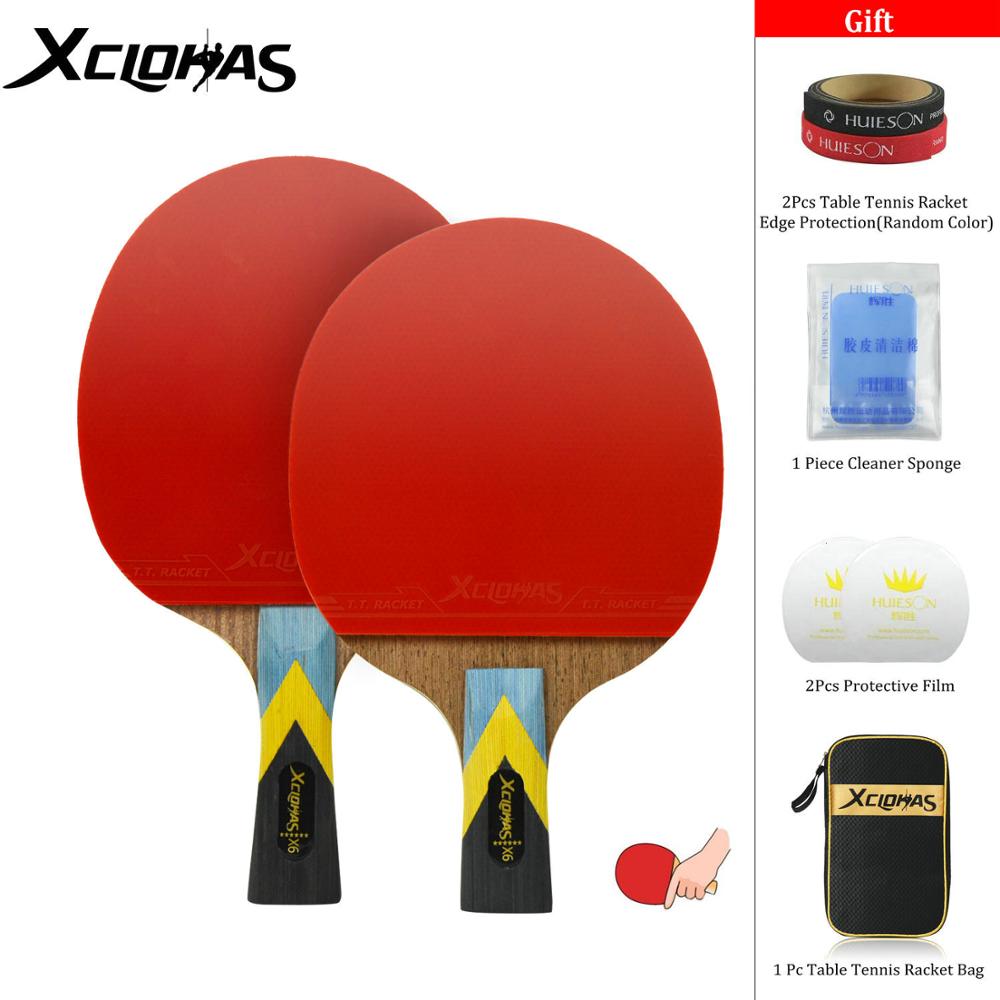 Xc lohas krachtige wenge houten tafeltennis rackets set 6 sterren pingpongbatjes met polyester rits tas: 1 lang 1 kort