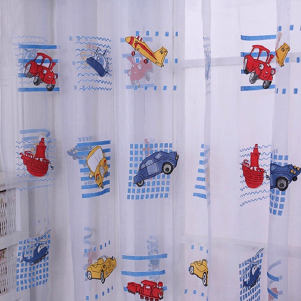 Tegneserie gardiner til børn levende rom baby hjem dekoration færdig trykt bilmønster tyl gardin til børn 100cm*200cm