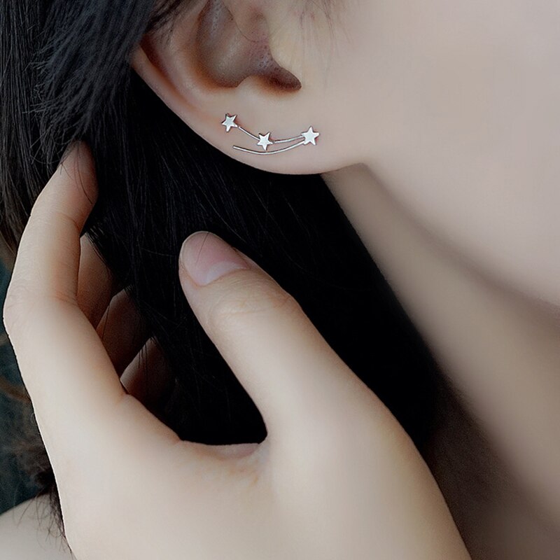 Echt 925 Sterling Zilveren Meteor Oor Klimmers Leuke Ster Oor Crawler Oorbellen Voor Vrouwen Meisjes Fijne Sieraden
