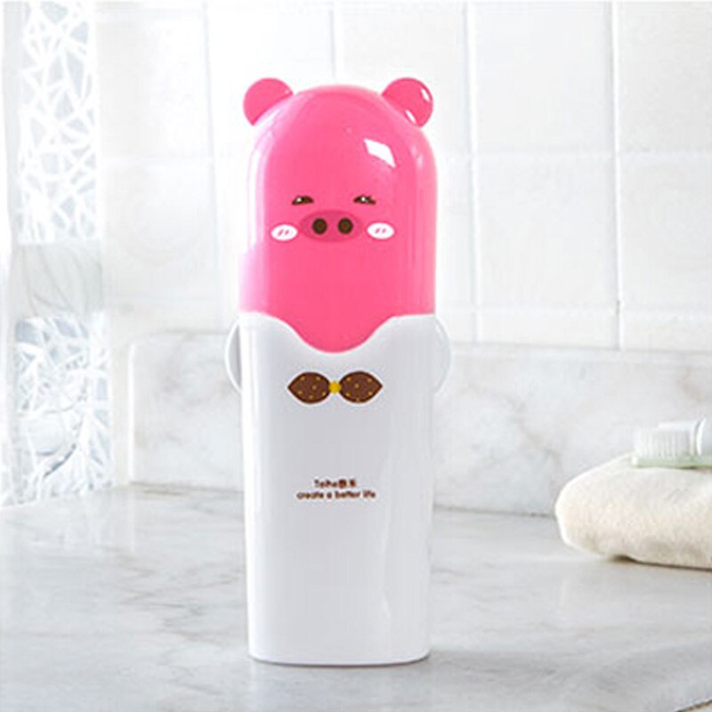 Cute Practical Household Towel Toothbrushes Children Holder Outdoor Travel Hiking Camping Tooth Brush Storage Case: pink pig