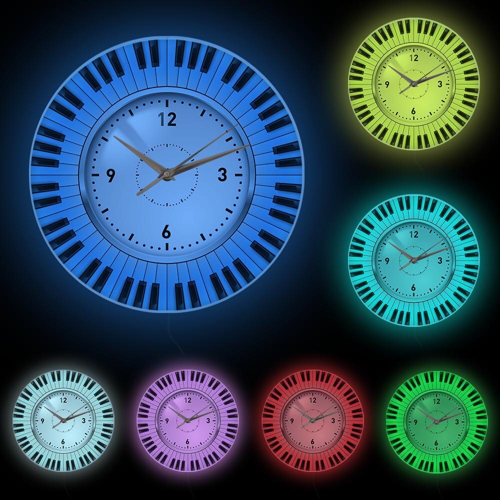 Do Re Mi Piano Keyboard Wall Clock Music Themed Silent Wall Clock Music Studio Wall Art Decor Musician Pianist Teacher Idea: White Frame With LED