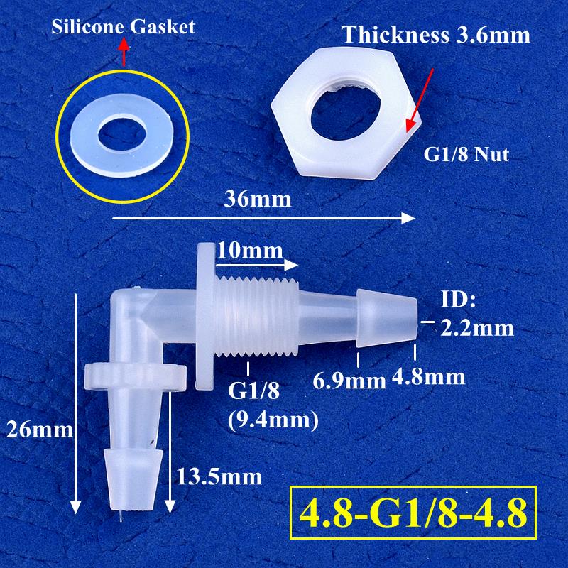Connecteur coudé perforé pagode + joint en Silicone, adaptateur de réservoir d'aquarium, Joint de tuyau d'eau de jardin M6 ~ G1/2 à 2.4-11.1mm, 5 à 200 pièces: WHITE / 1 ''