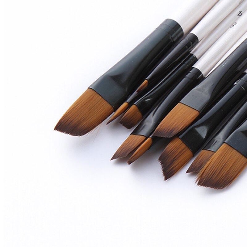 Pincel de pelo de nailon con mango de madera para pintura de acuarela, Pluma de tubo de aluminio, suministros de pinceles de arte, 6 uds.