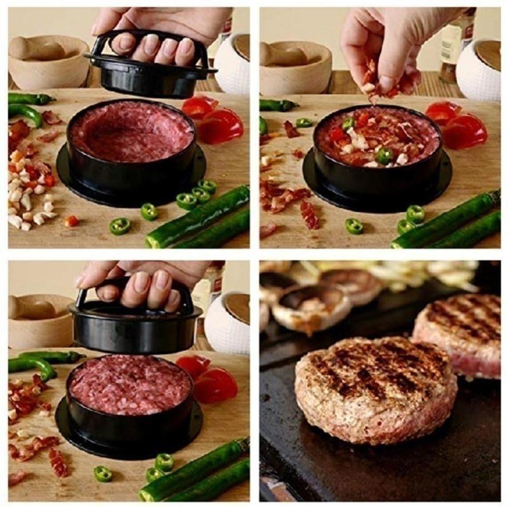 Hamburger maker abs non-stick hamburger presse rund presse patty form hamburger kød grill oksekød koteletter burger kok form ma  a3 j 2
