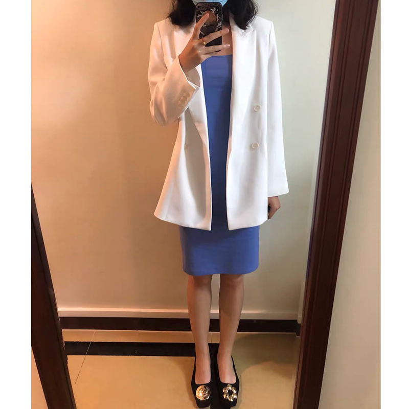 Za chaqueta de mujer con cuello doblado sólido doble pecho bolsillo Casual chaqueta suelta Femme blanco ropa de oficina prendas de vestir abrigo