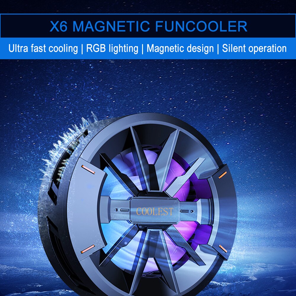 Vogek X6 magnetyczny wentylator chłodzący do IPhone 12 LED Light Cooler uniwersalny telefon komórkowy grzejnik do akcesoriów do telefonów z systemem Android