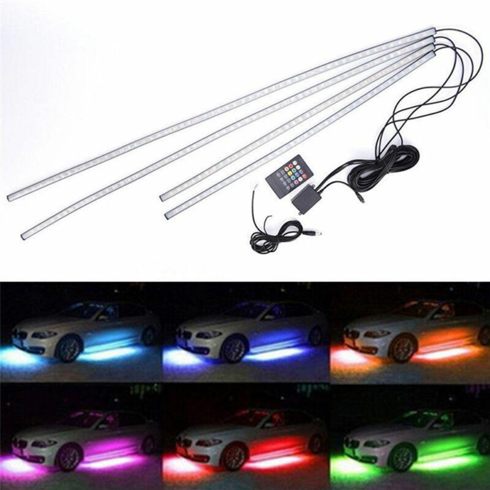 4 Stuks Rgb Meerdere Kleuren Led Strip Lamp Onder Auto Buis Underbody System Neon Light Kit 12V Zacht En waterdicht