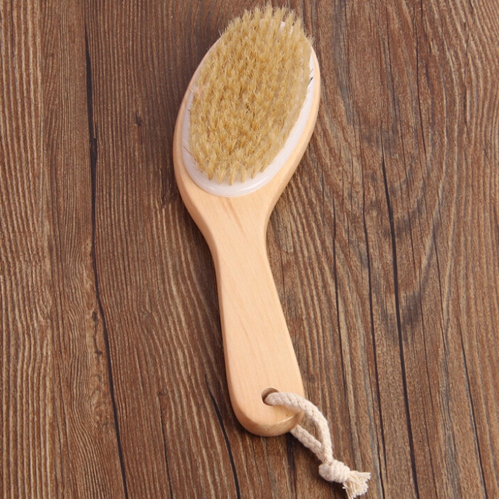 Tør hud eksfoliering børste krop naturlig børste træ børste massager bad bruser tilbage spa scrubber