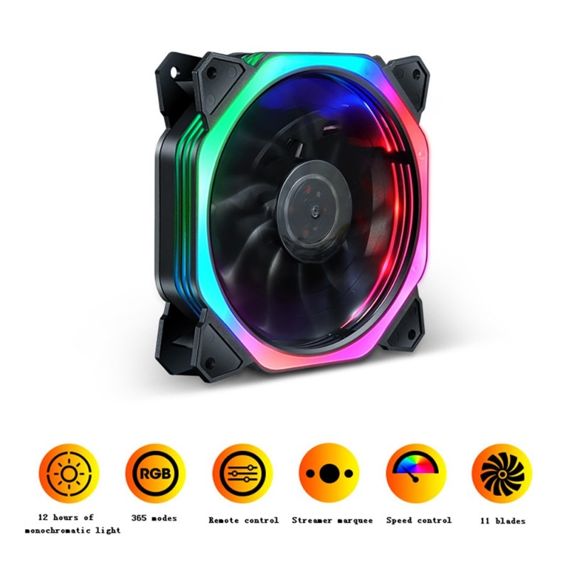 120mm Colorful RGB LED Cooling Fan Computer PC Host Chassis Cooler Fans With 11 Fan Blades Ultra Quiet