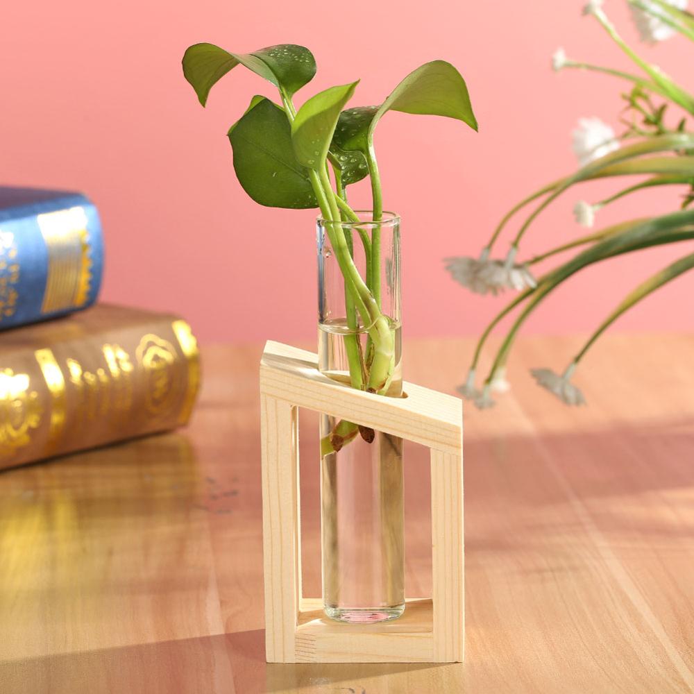 Glas En Hout Vaas Planter Terrarium Tafel Desktop Hydrocultuur Lade Home Decor Plant Bonsai Bloempot Opknoping Potten Met Houten: Oranje
