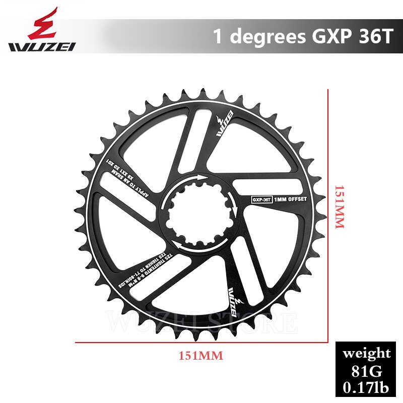 Wuzei Mountainbike Gxp Kettingbladen 30/32/34/36/38/40/42T Offset 1Mm Tandwielen 8/9/10/11/12 Speed Mtb Crankstel Onderdelen Voor Sram: BLACK 36T (1)