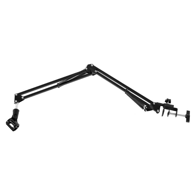 Justerbart skrivebord live radiooptagelse mikrofon telefon foldbar mikrofon holder sort dobbelt arm holder bord mikrofon holder holder