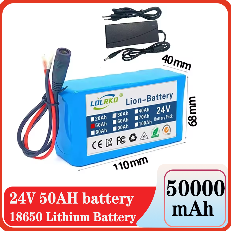 2025 50000mAh 24v 6s2p Paquete de batería de litio 50Ah 18650 Batería recargable Paquete de batería de iones de litio con cargador
