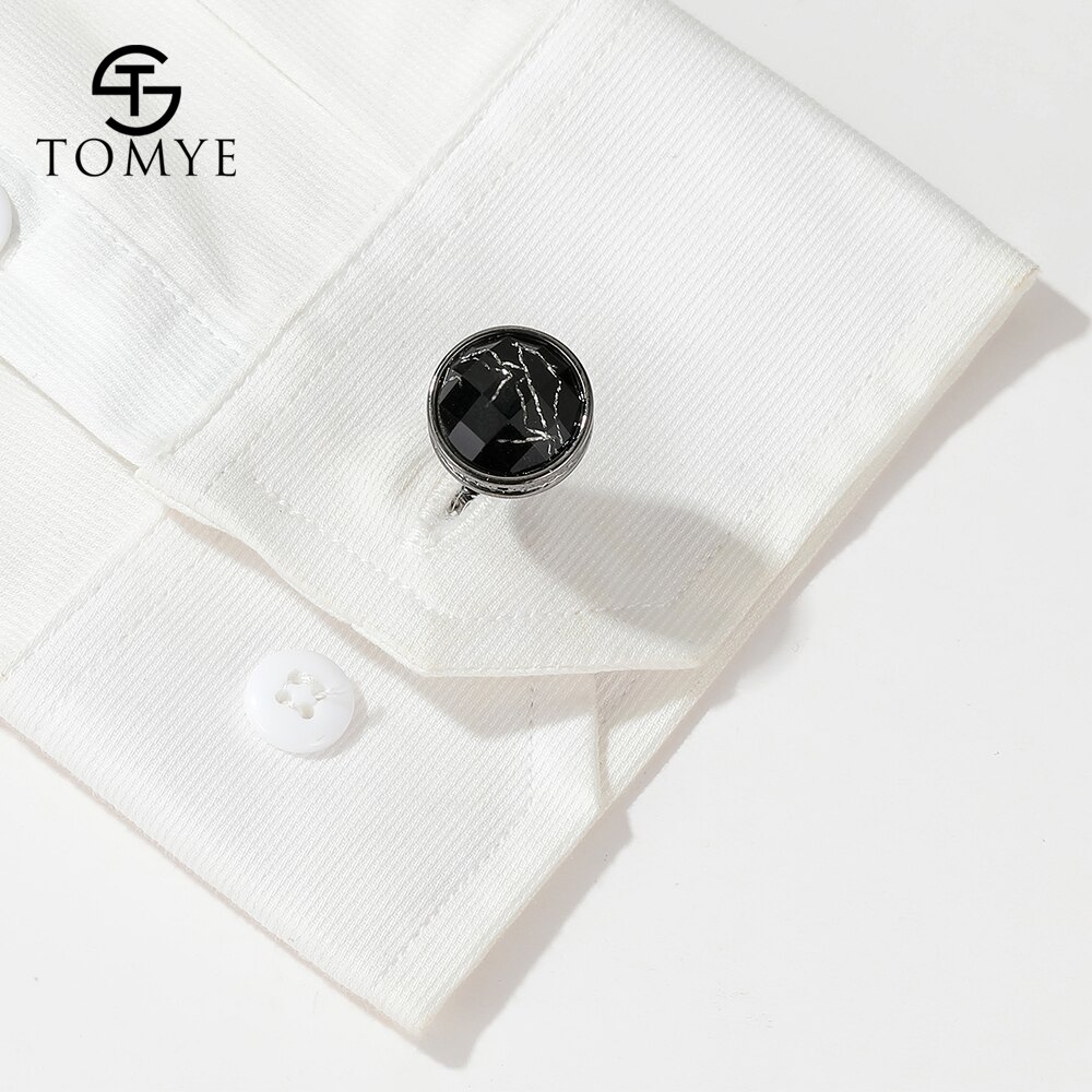 Cufflinks for Men TOMYE XK20S037 Round Marbling 3 Colors Metal Shirt Cuff Links for