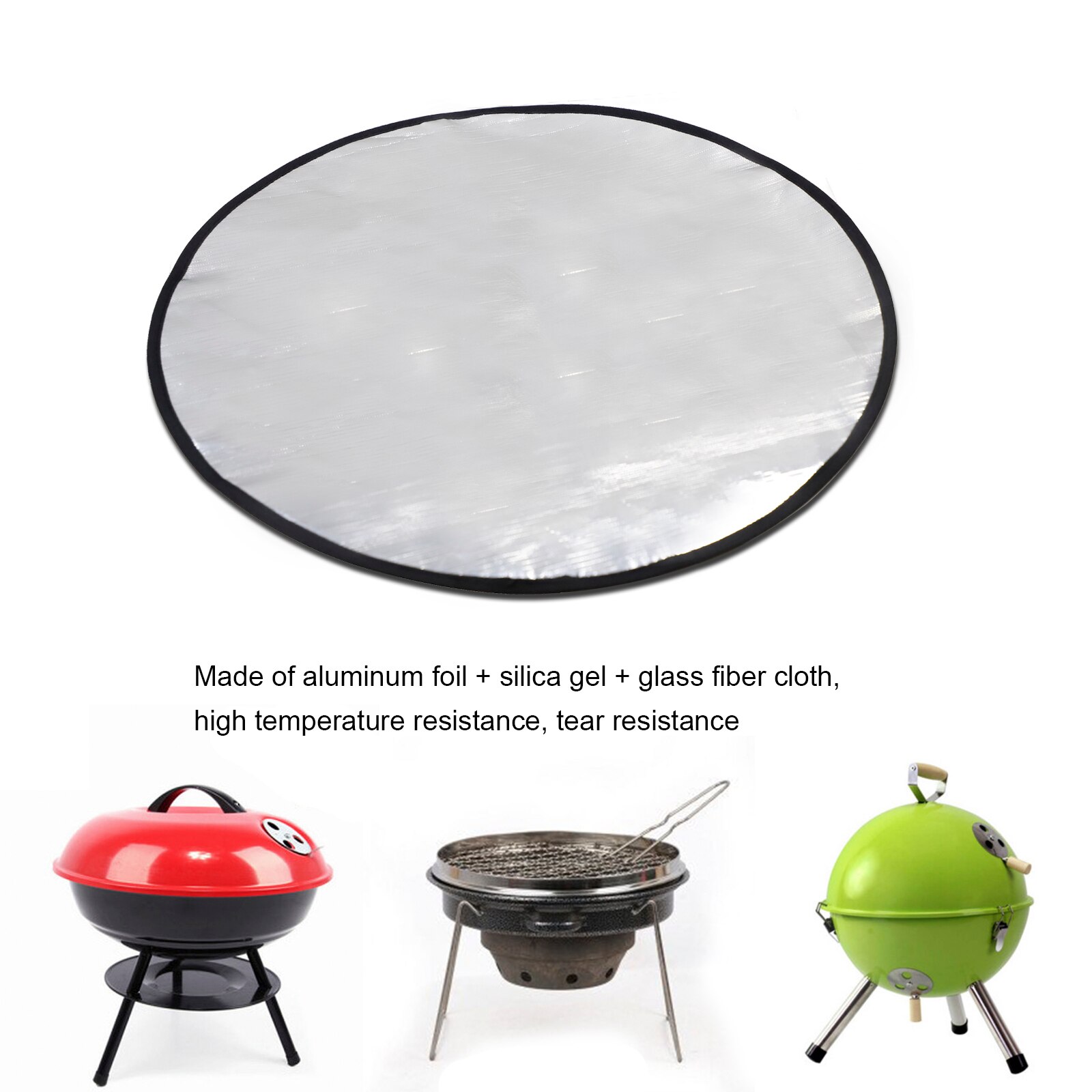 Eldgropsmatta rund eldgropsmatta grillmatta glasfiber aluminiumfolie rund högtemperaturbeständighet grillskyddsmatta