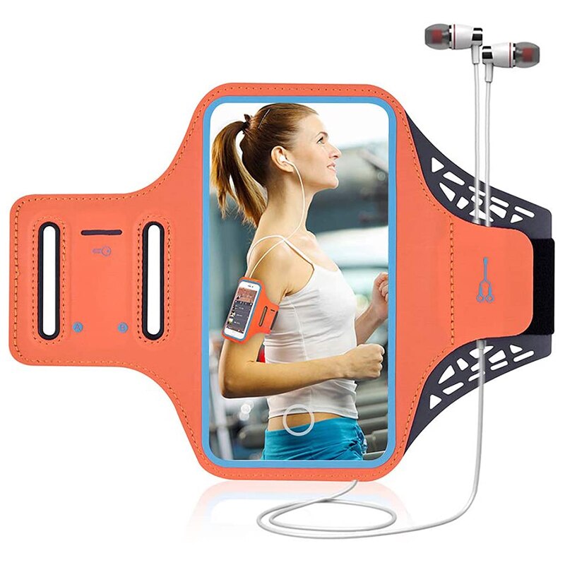 -universele waterdichte telefoonarmhouder met verstelbare houder voor sport, wandelen, fietsen, houder met vingerafdruktoets: Oranje