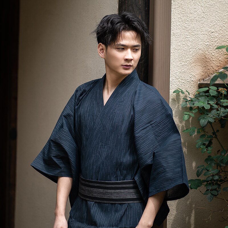 Traditionele Japanse Kimono Mode Yukata Zomer Mannen Lange Gewaden Met Riem 95% Katoen Pyjama Set Mannelijke Nachtkleding Badjas