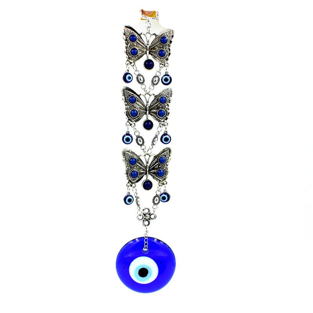 Türkischen Stil Blau Auge Anhänger 3-Schicht Legierung Schmetterling Blau Glas Auge Türkei Magische Auge drinnen Zauberstab Hängen Böse Kraft Anhänger