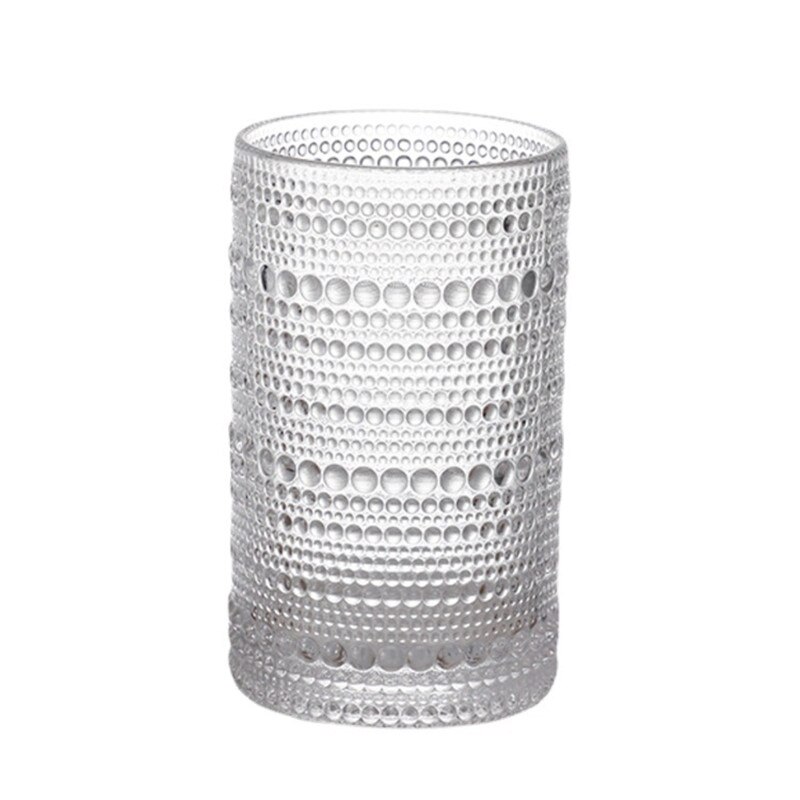 Embossed Bead Glass Cup Heat Resistant Old Fashioned Glass for Juice Water Wine Transparent Drinkware for Home Bar