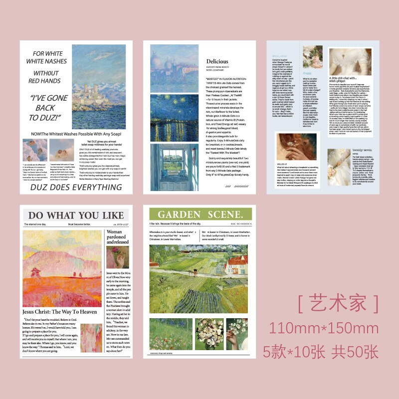 Yoofun 50pcs Material Paper Book Junk Journal Planner Background Paper Magazine Clipbook Craft Paper DIY Scrapbooking