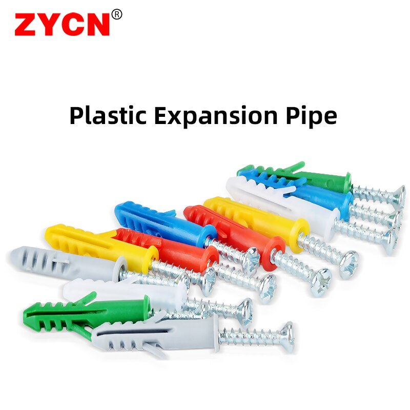 50 Set Plastic Expansion Tube Pipe Wall Anchors Plugs M6/8/10/12 MM Ribbed Color Metal With Phillips Head Screw Kit Bolt