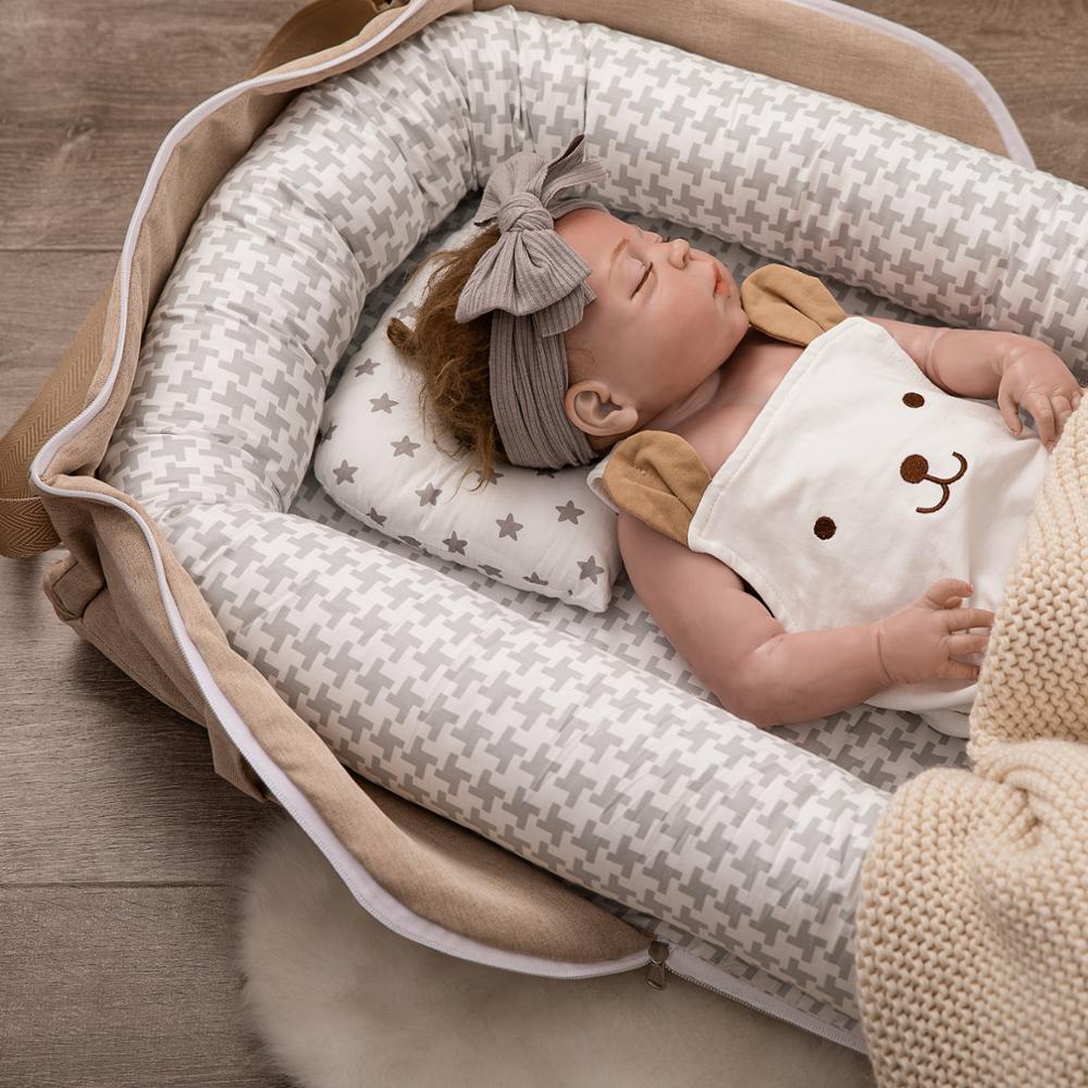 Bolsa tipo cama portátil, parachoques de cama media, protección de aislamiento segura, funda de almohada estereotipada extraíble, estilo de algodón