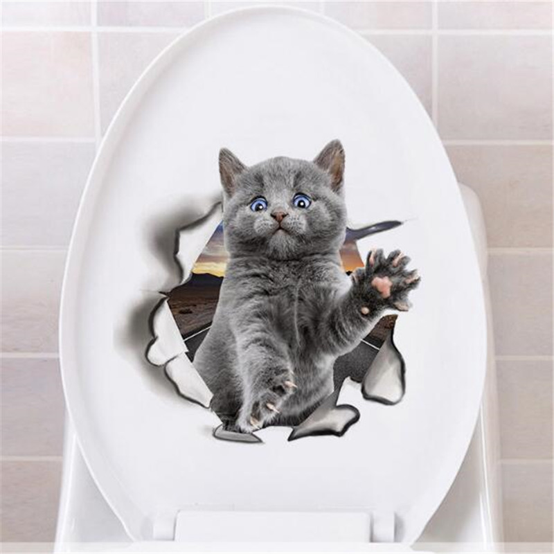 1 pièces mignon 3D chaton toilette chat Stickers muraux pour cuisine réfrigérateur salon chambre décor à la maison papier peint bricolage maison décalcomanie: WHITE