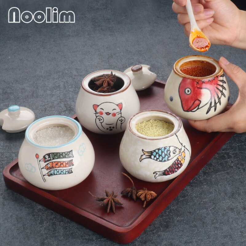 Japansk stil retro handmålad hushålls keramisk peppar olja salt shaker krydda låda krydda burk krydda burk kök verktyg