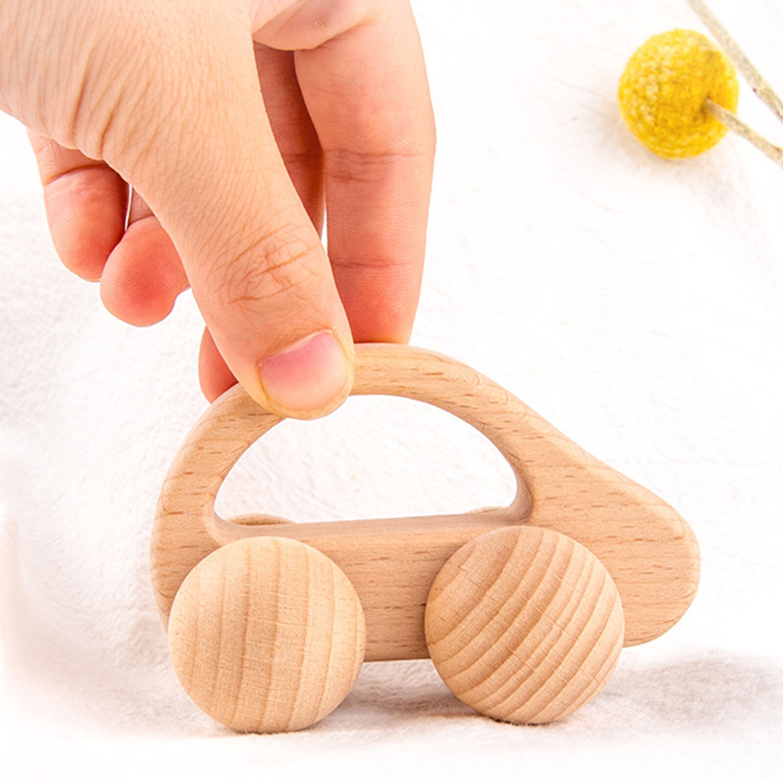 Puzzle Baby Toy Wooden Dog Car Shape Teether Bell Rattles Handle Children